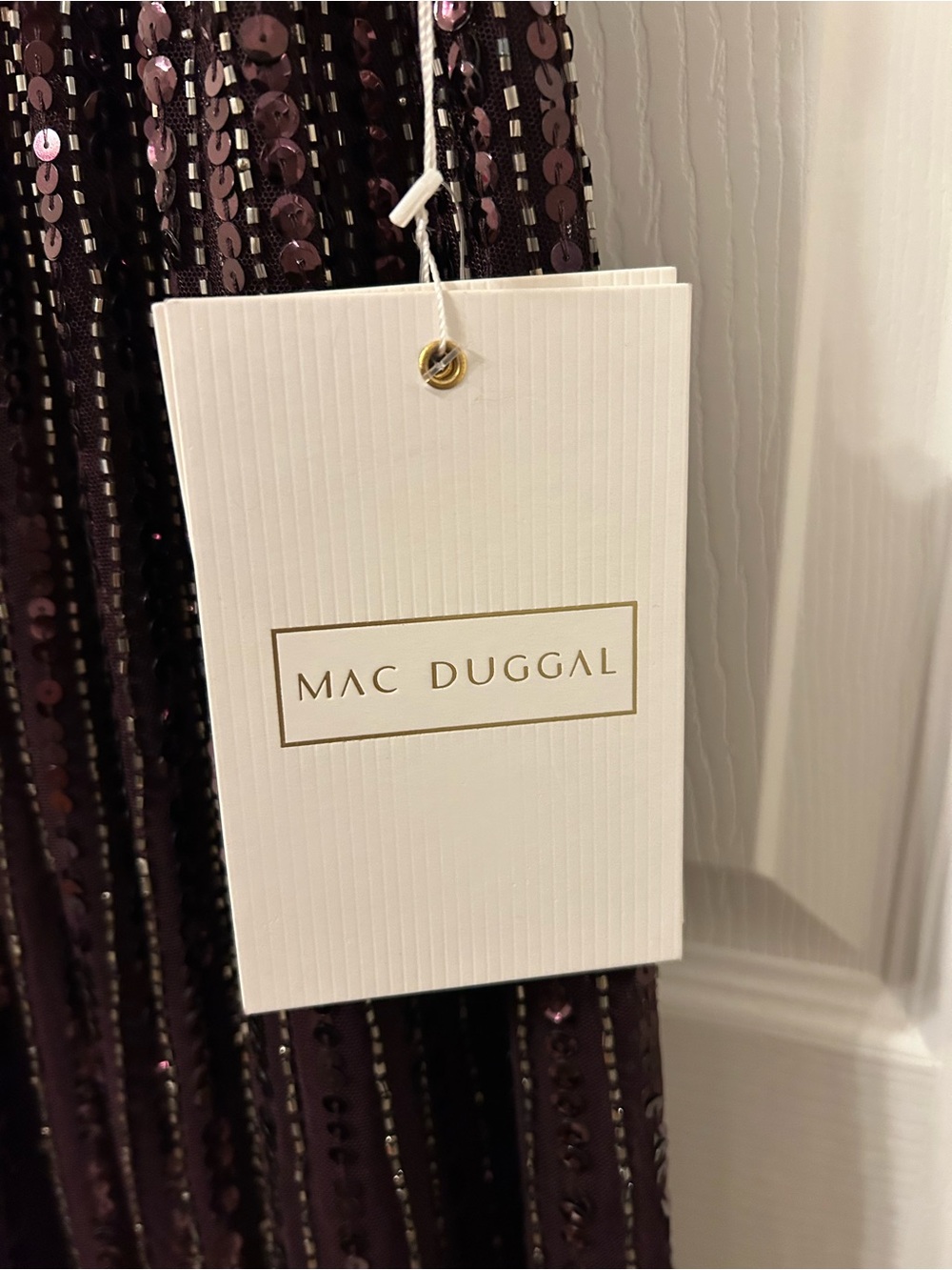 Mac Duggal Plum Beaded Sequin Flutter Sleeve Gown - Picture 5 of 16